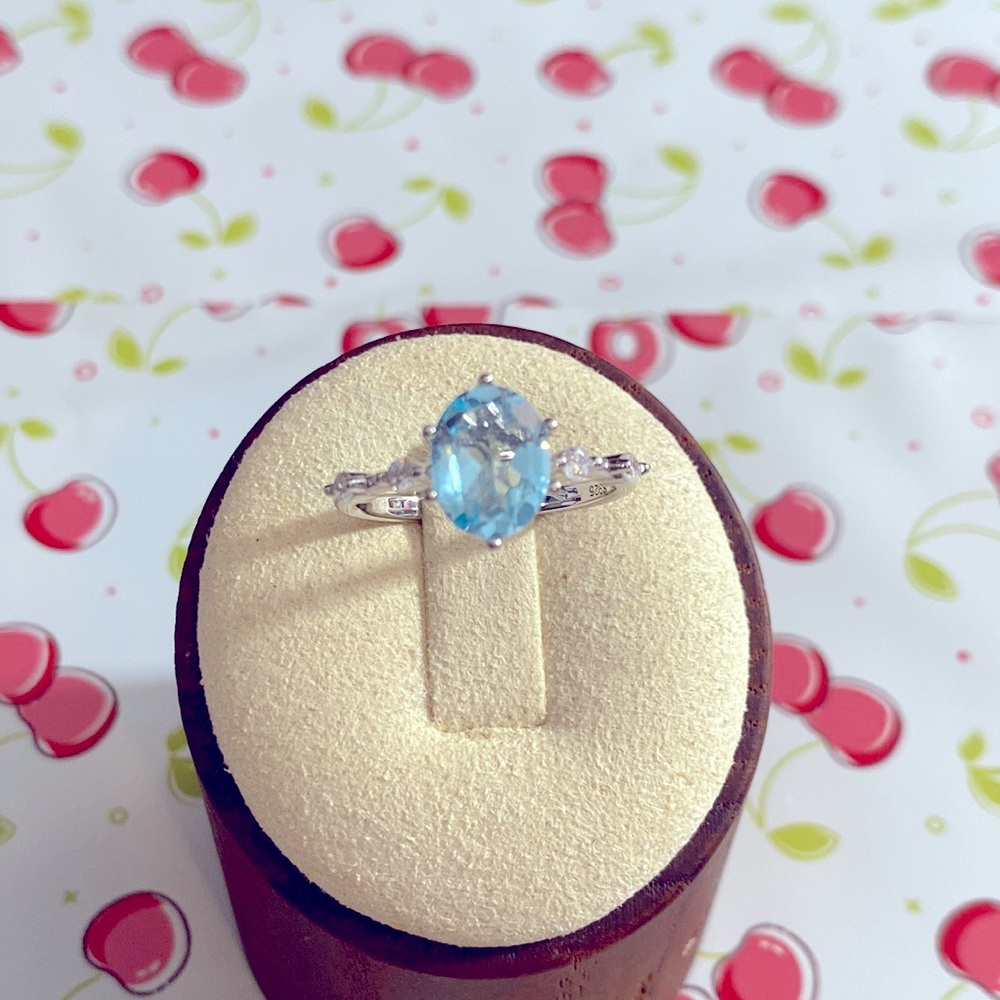 Natural Blue Topaz Ring 18KGP NEW🌟